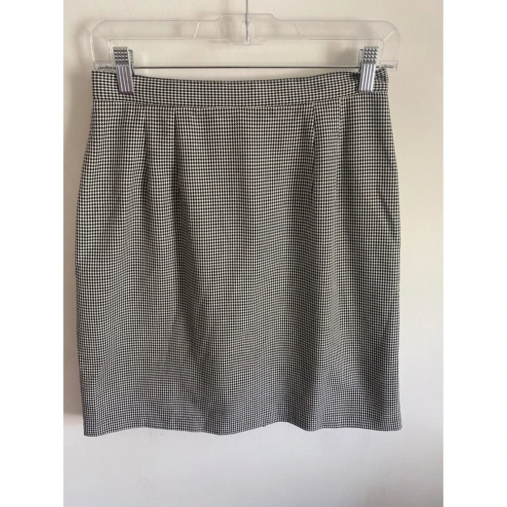 Briggs New York Petite Vintage Houndstooth Pencil Skirt Black White 10P 1314-510